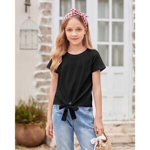 Jorssar Girls Short Sleeve Shirt Tie Knot Front Top T Shirts for Kids- Size 12